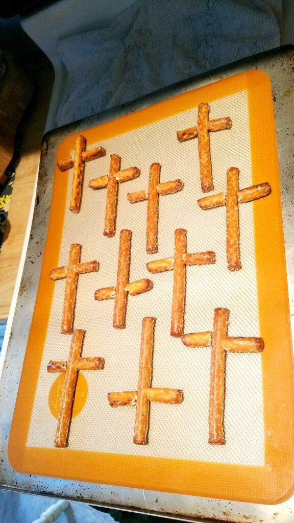 cross pretzels before being covered in chocolate