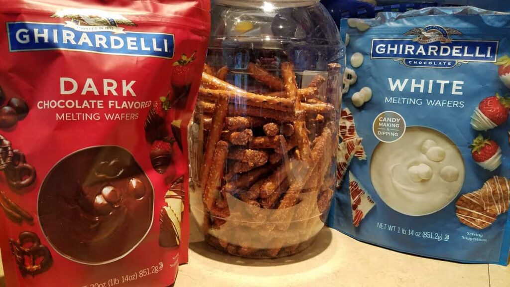 pretzel rods and Ghirardelli melting wafers