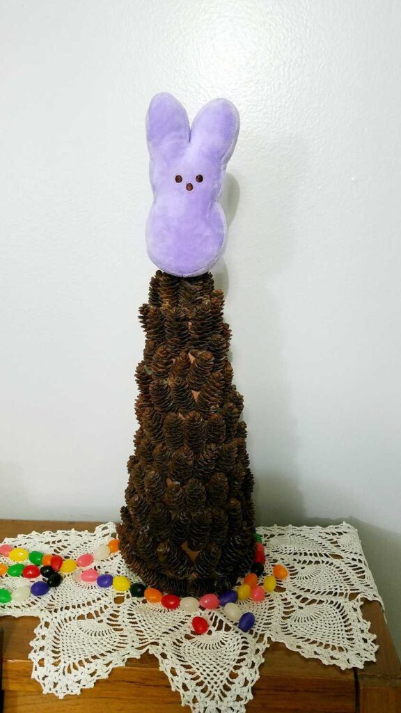 small plush purple Peep as a tree topper