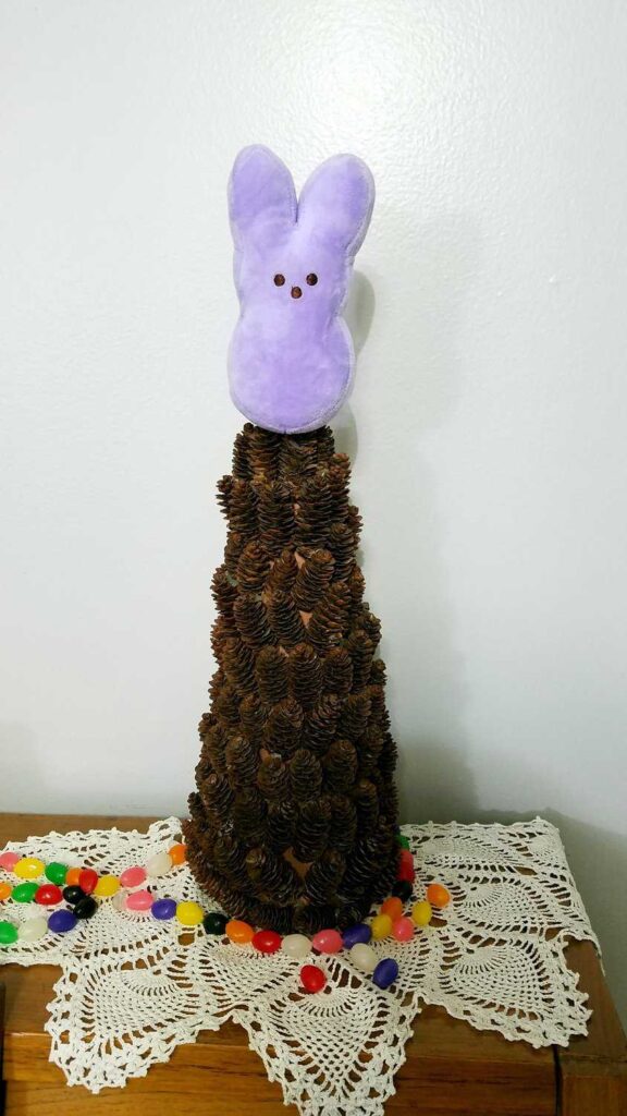 small plush purple Peep as a tree topper