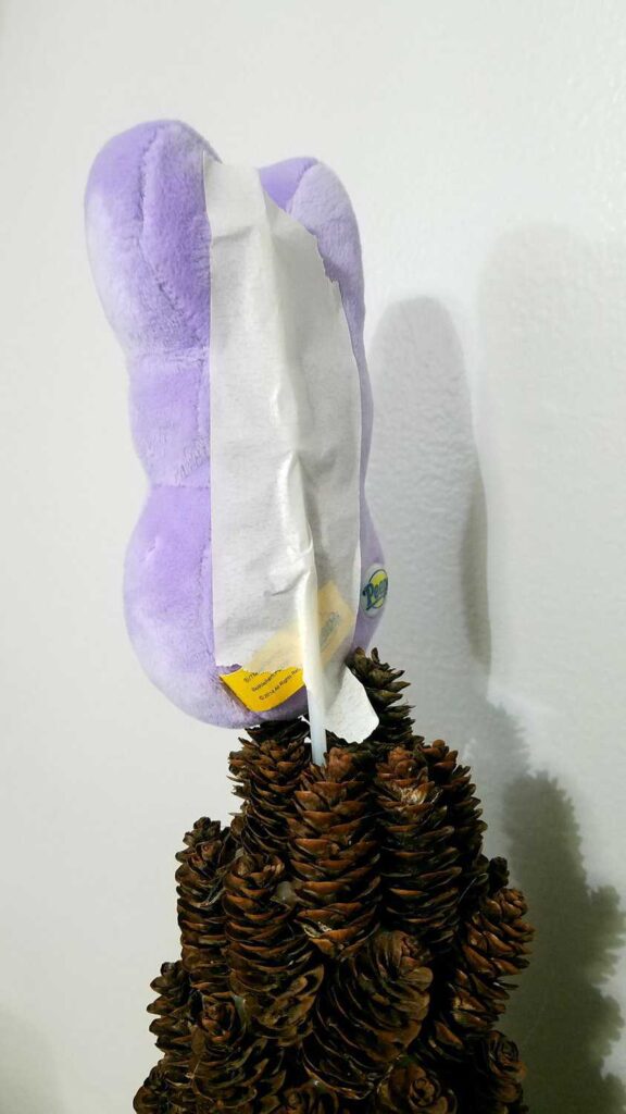 the back of a plush Peep as a tree topper