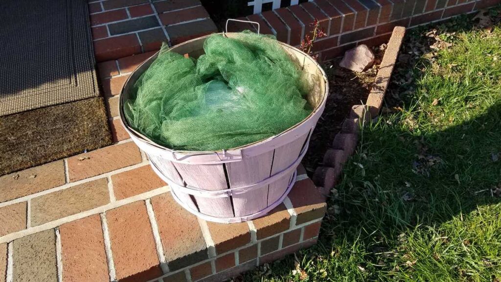 green tulle with bushel basket