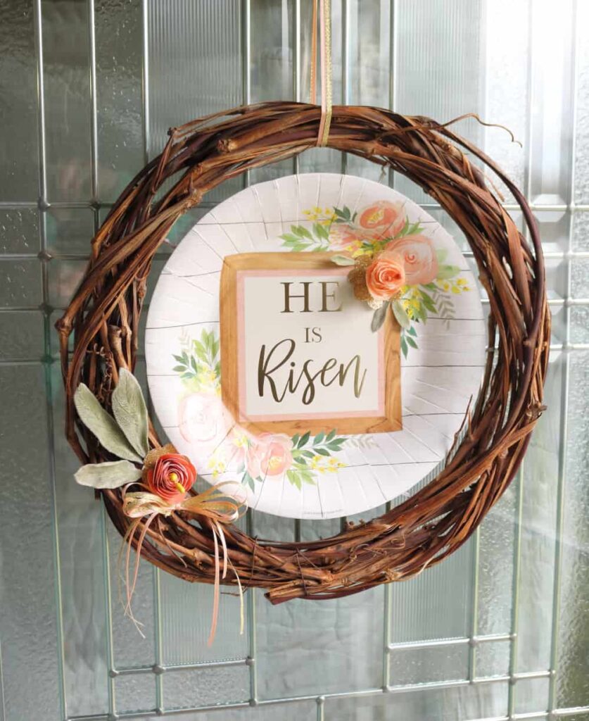 He is risen grapevine paper plate wreath