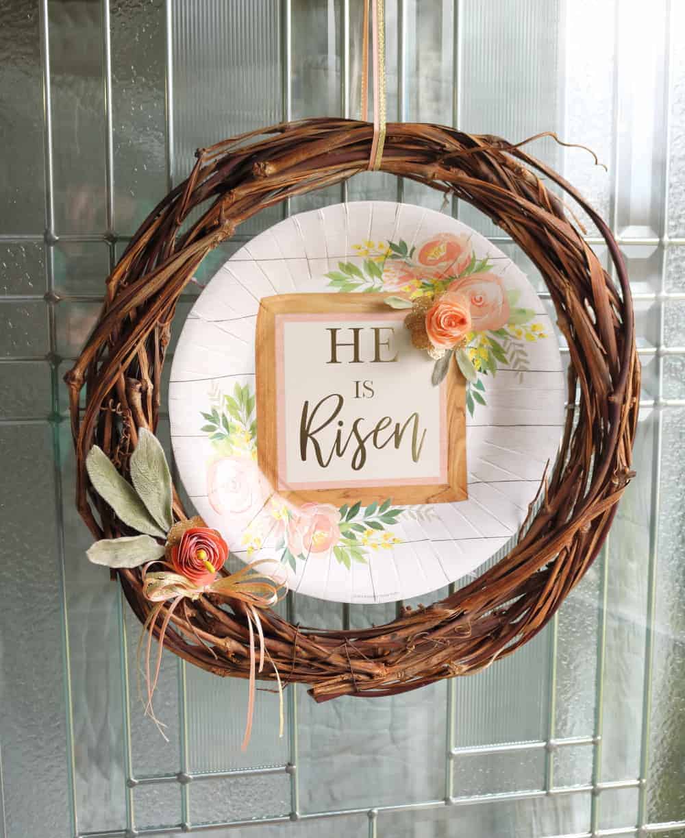 He is risen grapevine paper plate wreath
