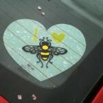 I heart Honey Bee decal with white heart underlaying the main design