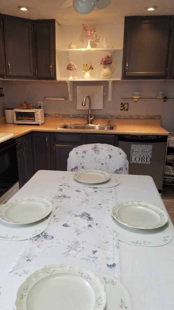 kitchen showing sink wall with table