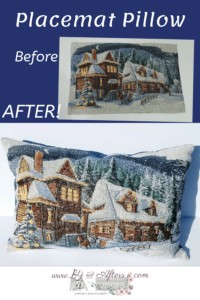 pillow made out of a placemat with a winter scene