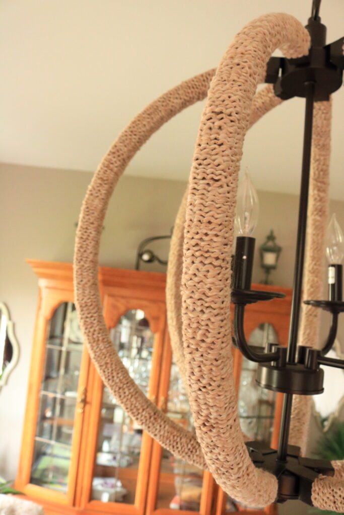 closeup of imitation rope wrapped chandelier