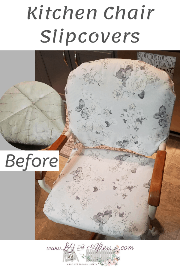 kitchen chair slipcovered with uncovered cracked vinyl showing also