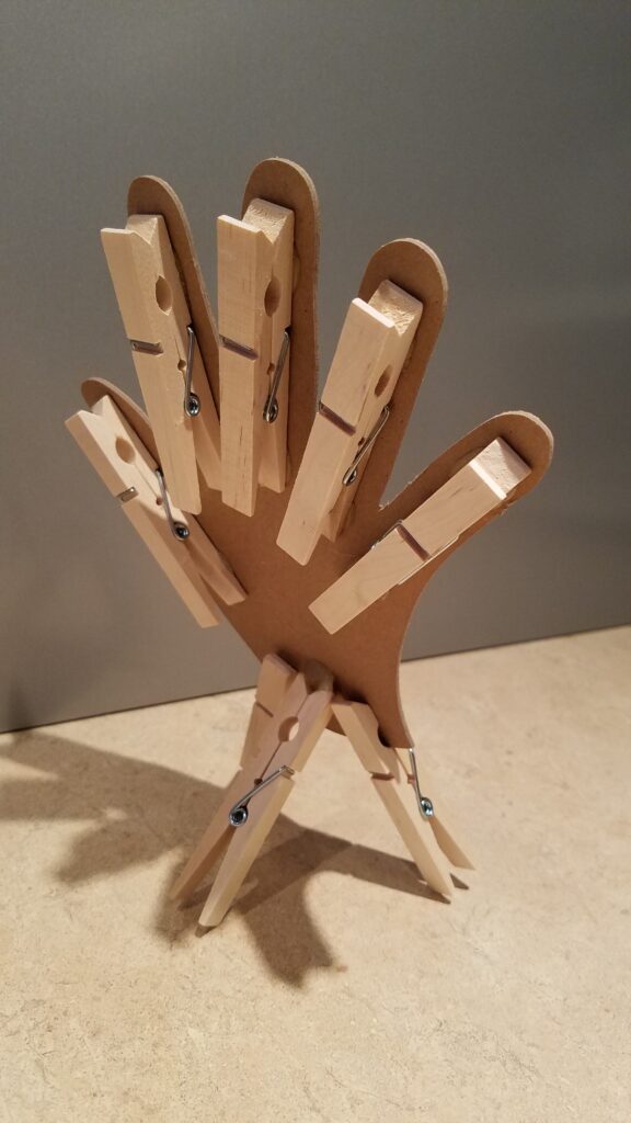 the back of the clothespin hand showing 3 clothespins all together