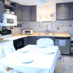 kitchen with gray cabinets