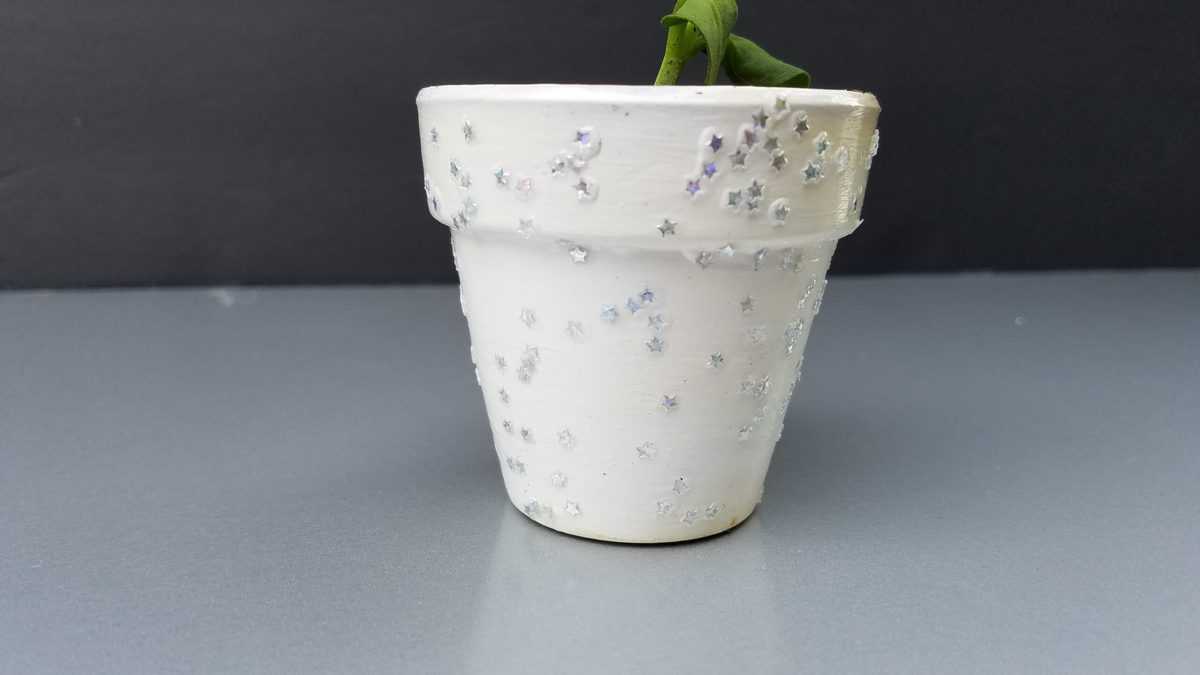 white pot with star glitter