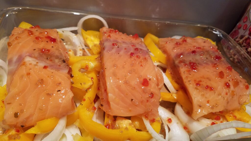 Italian dressing on salmon before cooking