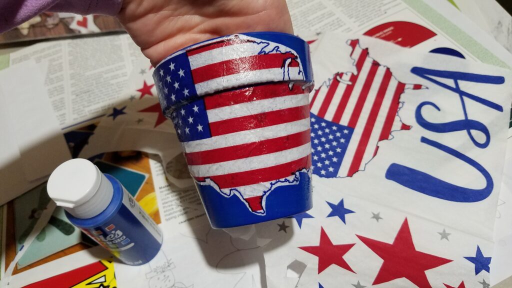 United States decoupaged onto planter