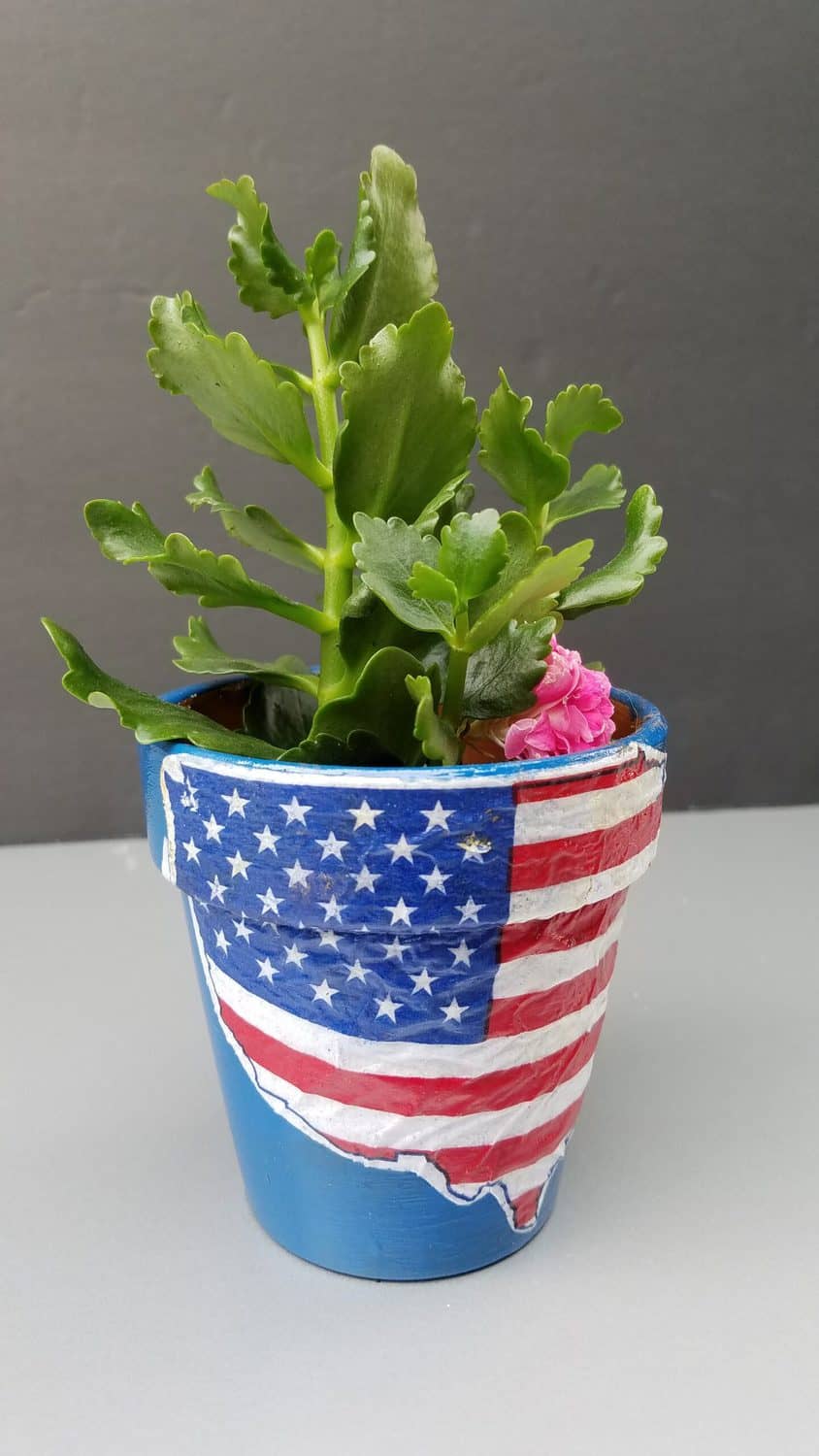 United States Decoupaged napkin on a pot
