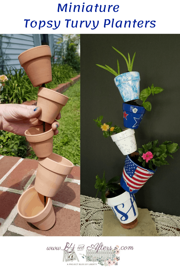 before and after pictures of mini topsy turvy planters