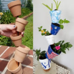 pinterest graphic before and after pictures of mini topsy turvy planters