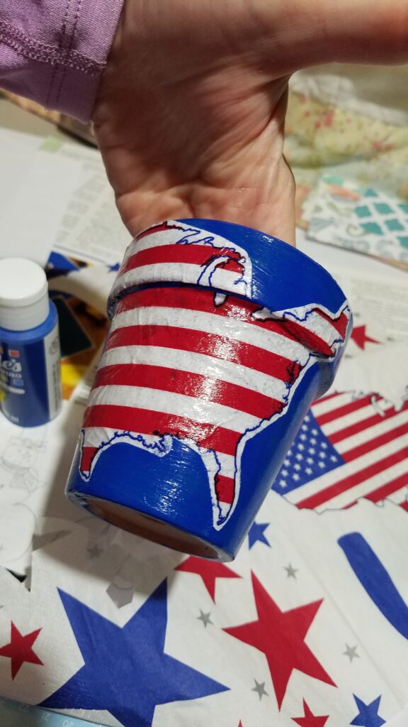 United States napkin decoupaged onto little pot