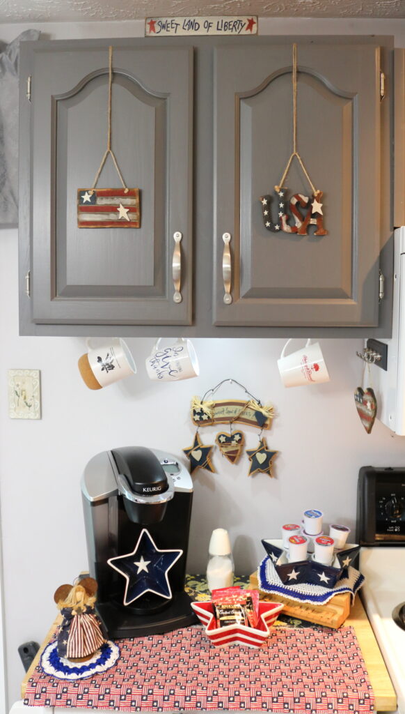 patriotic themed coffee station using wooden elements