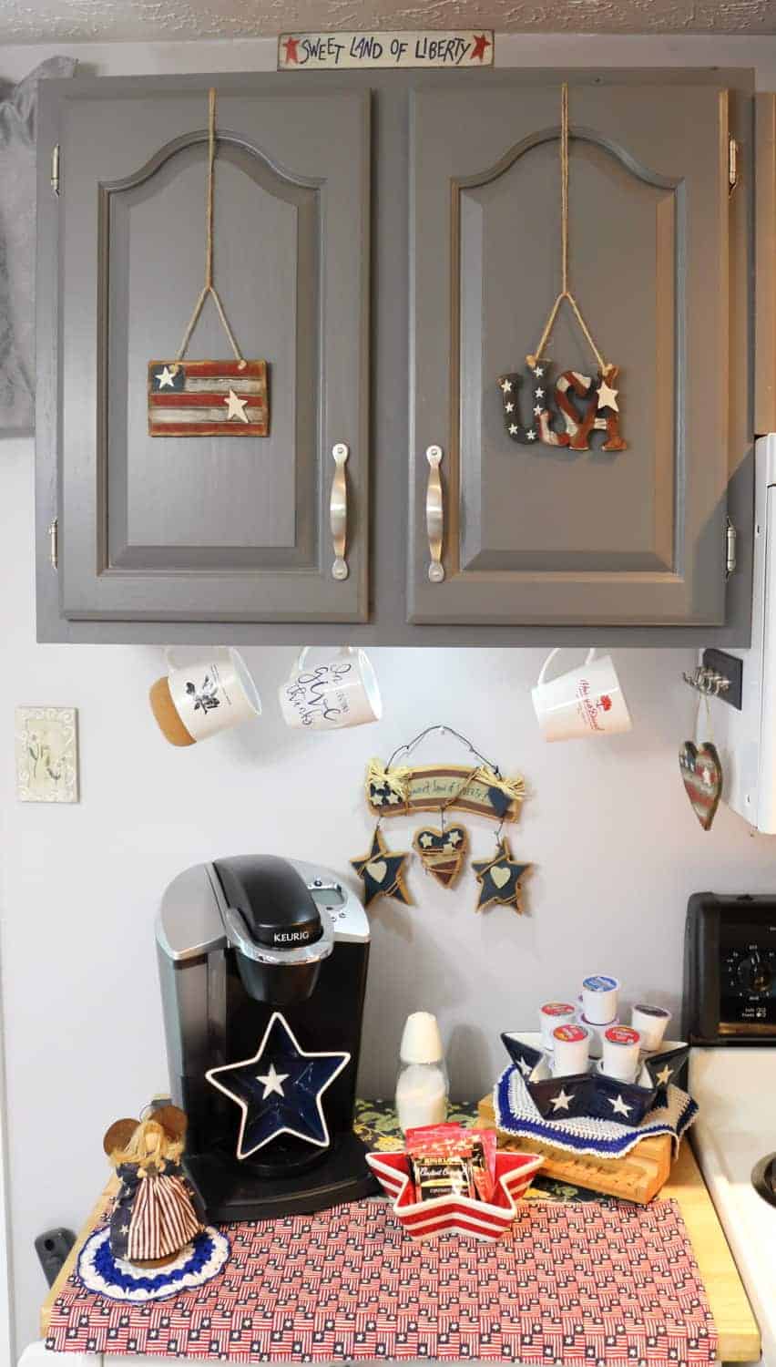 patriotic themed coffee station using wooden elements