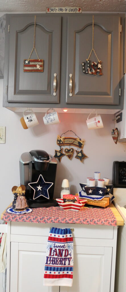 patriotic decorated kitchen coffee station