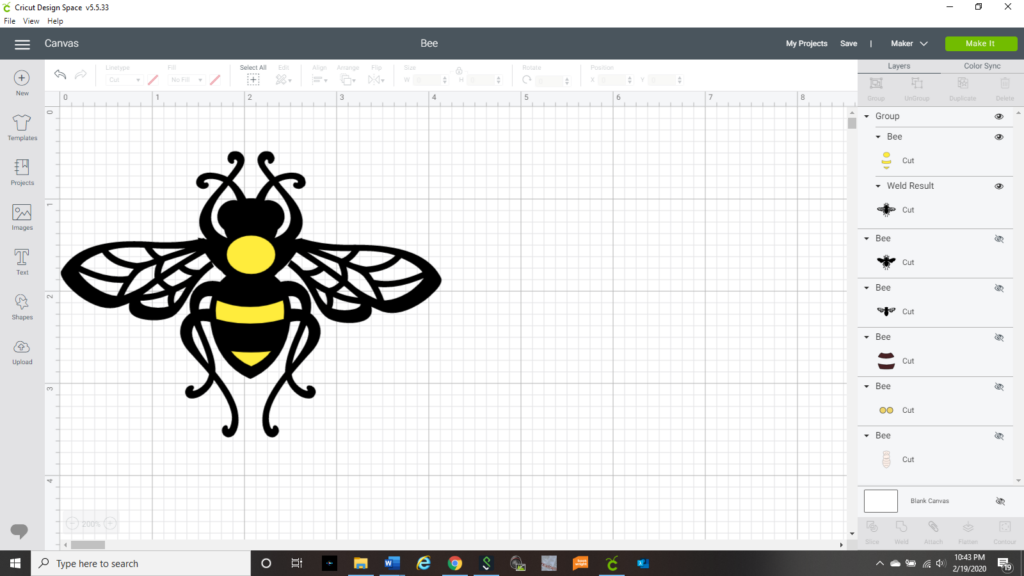 Honey Bee in Cricut Design Space screenshot