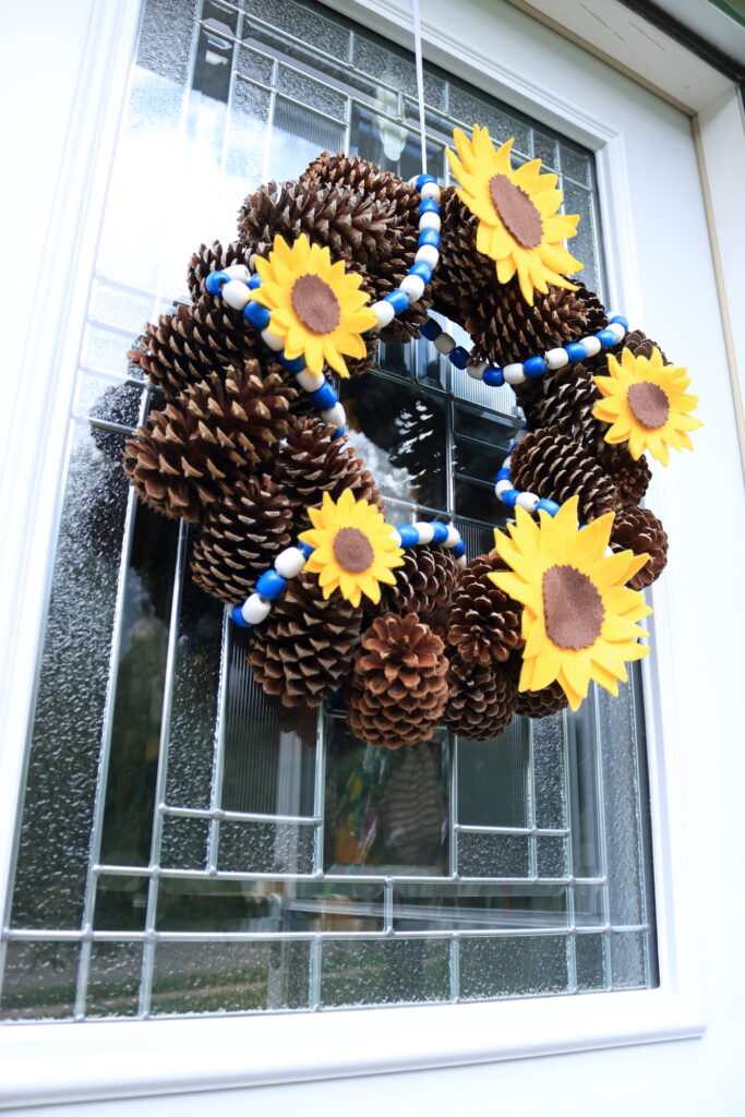 view from underneath sunflower wreath