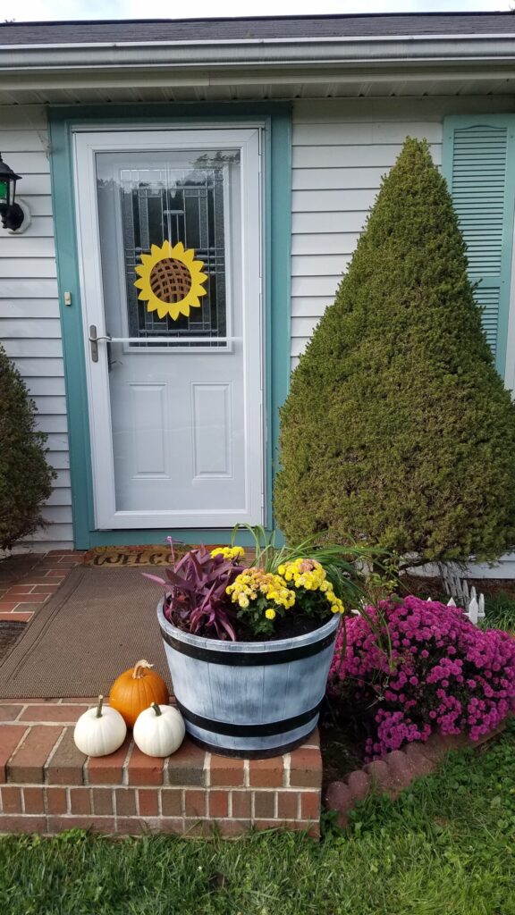 front door decorated for fall