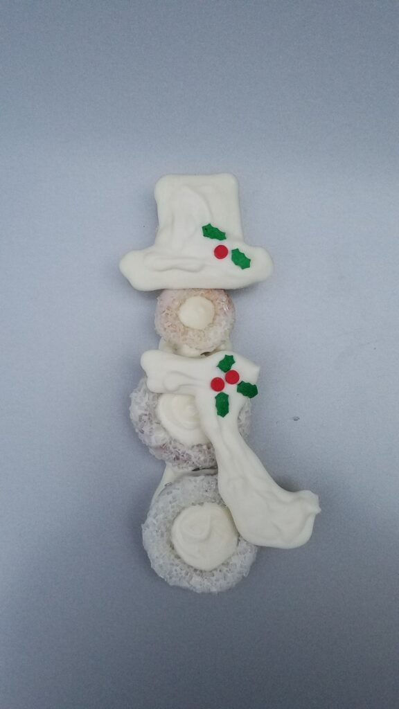 white chocolate covered snowman