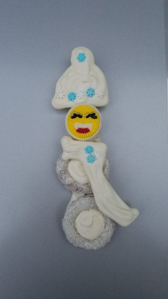 lady chocolate covered snowman pretzel