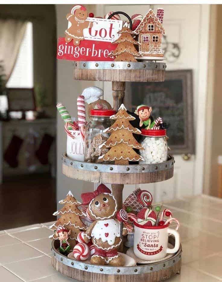 Tiered Tray with Gingerbread theme from @cupcakecountrygirl