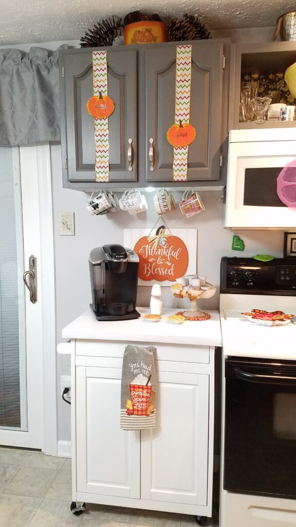 Kitchen Coffee Station all decorated with Pumpkins