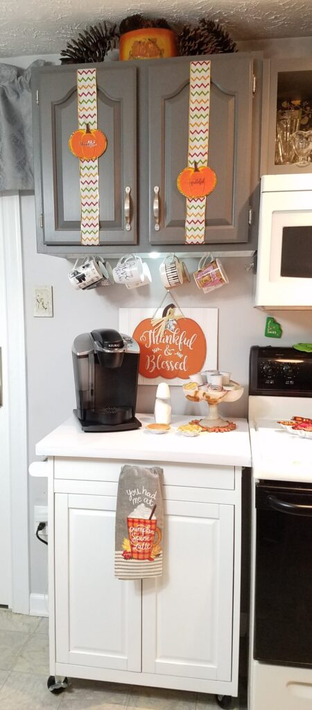 Kitchen Coffee Station all decorated with Pumpkins