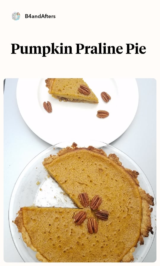 Pumpkin praline pie with slice out of it