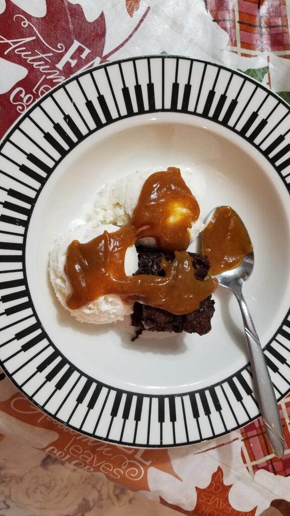 pumpkin butter on ice cream and brownie