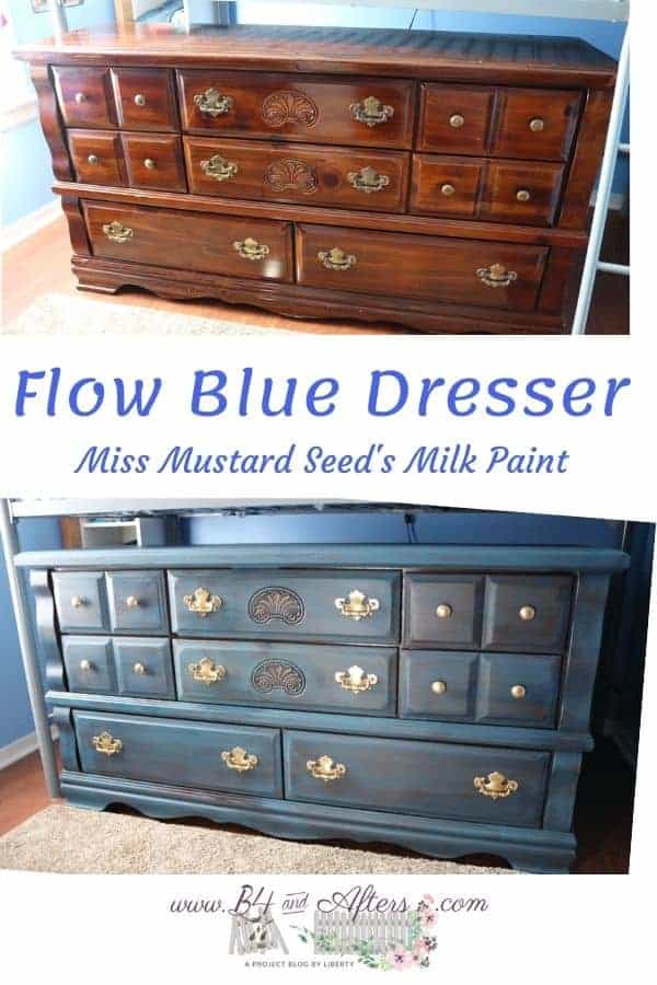 picture of brown dresser and blue dresser