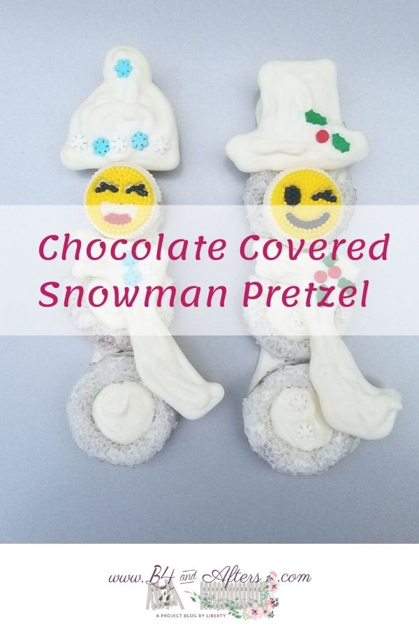 2 white chocolate pretzel snowmen