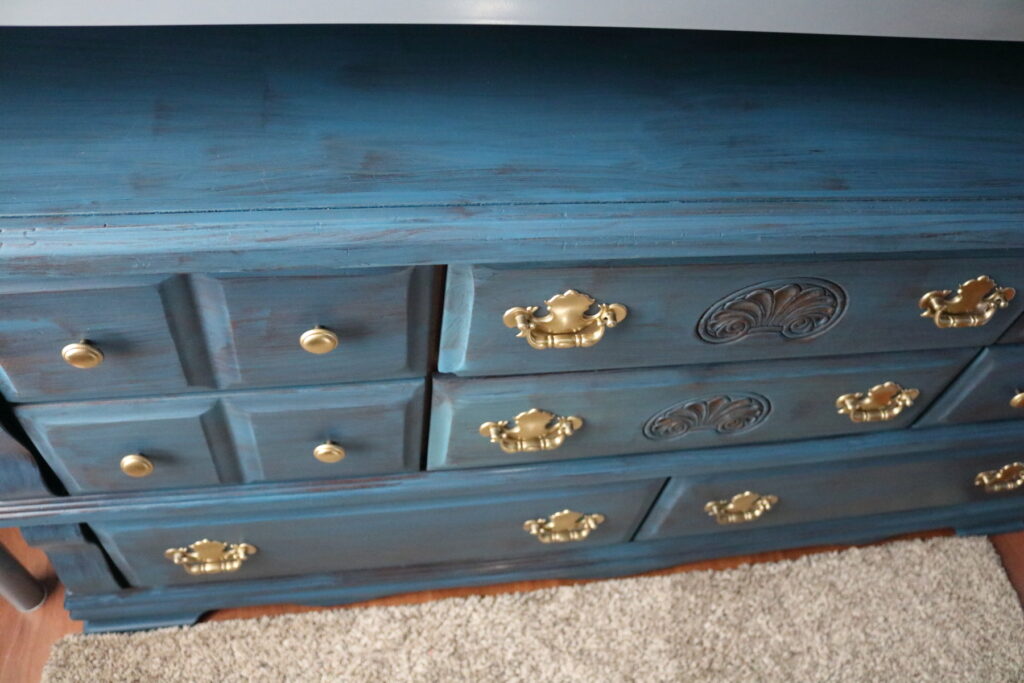 blue dresser finished with hemp oil