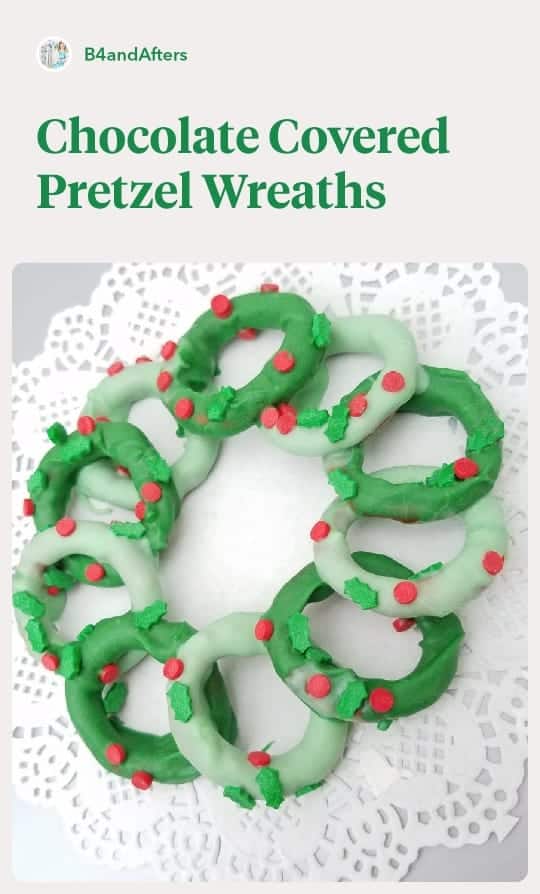 Chocolate covered pretzel wreaths