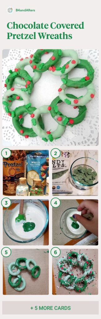 chocolate covered pretzel wreath step by step directions with pictures