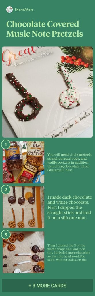 music note chocolate covered pretzels, step by step directions with pictures