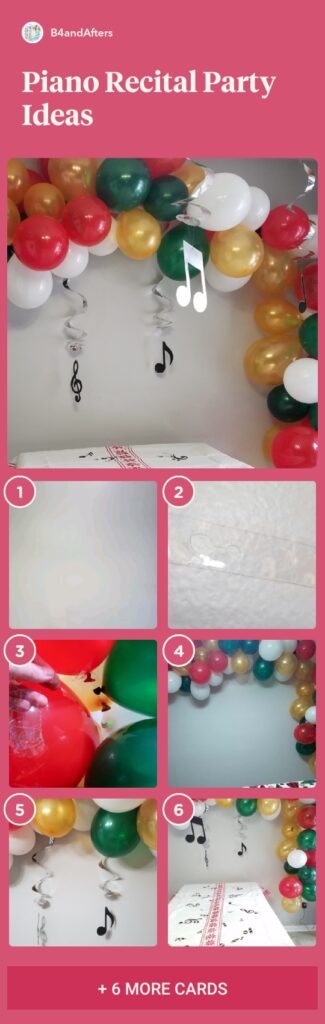 balloon garland step by step with red, green, white, and gold balloons