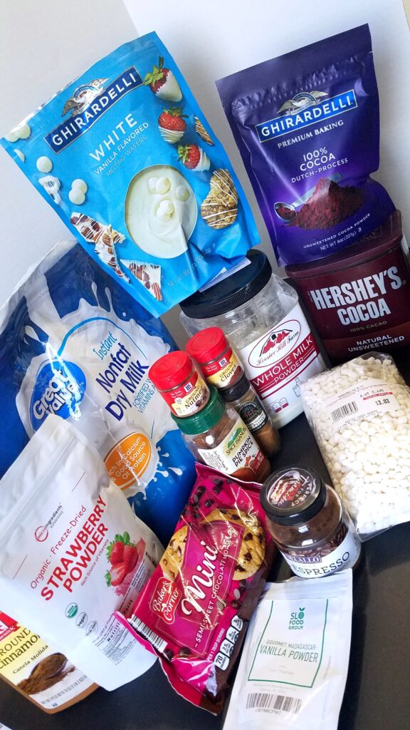 ingredients to make hot chocolate mixes