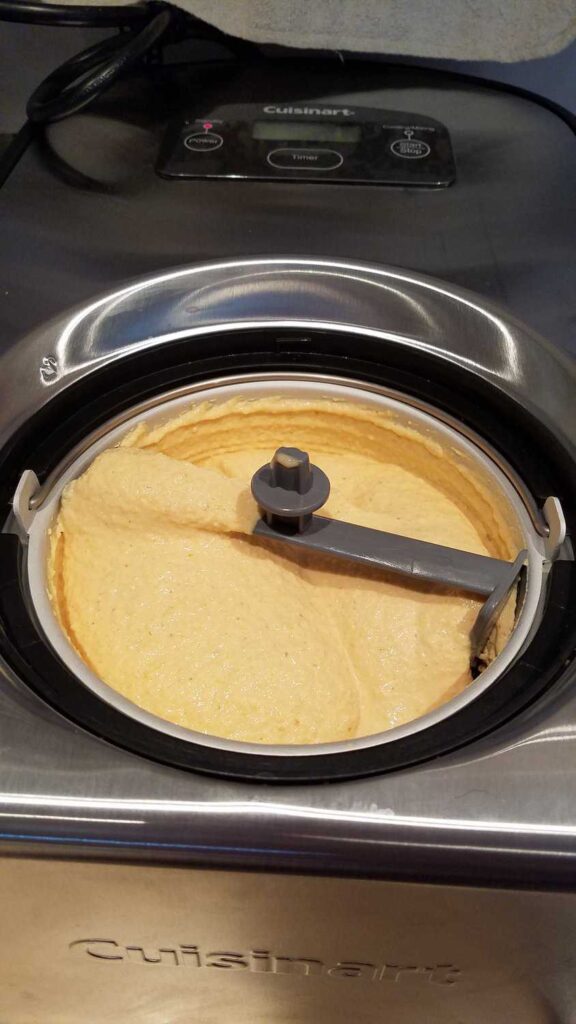 frozen yogurt in ice cream maker, pumpkin