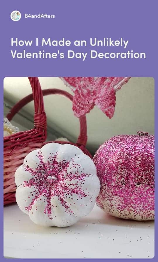 white pumpkins with pink glitter for valentine's day.