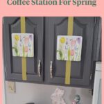 floral paper plates on cupboards