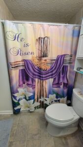 He is Risen Easter shower curtain