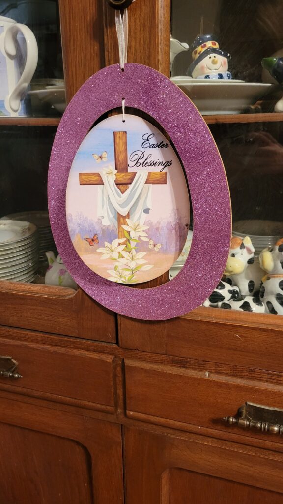 Purple glitter Easter Egg decor from the Dollar Tree