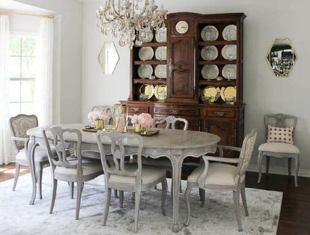 dining room with table, chairs, and hutch