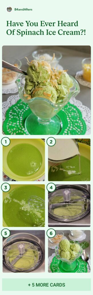 step by step picture collage instructions for making spinach ice cream